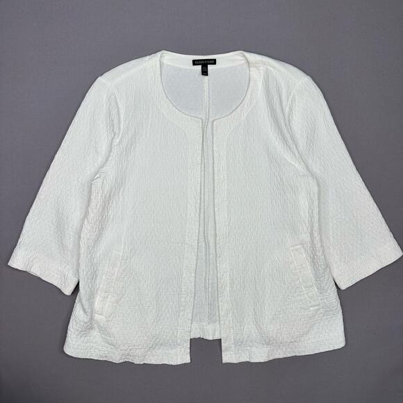 Eileen Fisher Unstructured Open Front Jacket in White Cotton/Rayon Size Medium - Picture 1 of 6